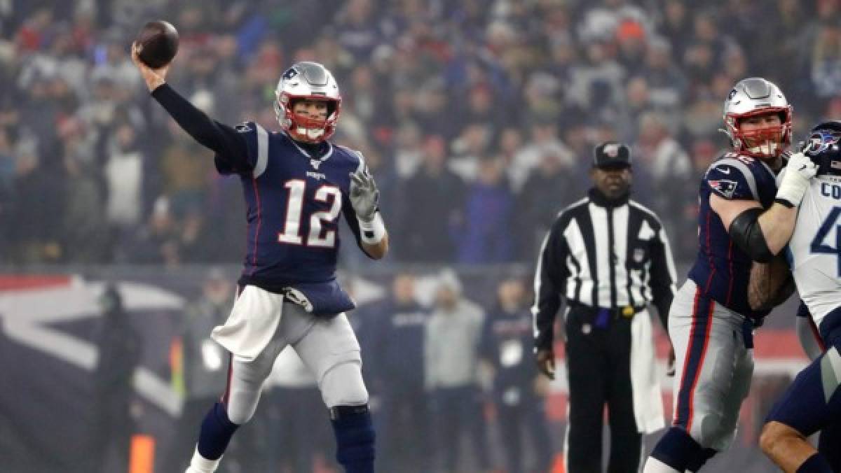 Jan 4, 2020; Foxborough, Massachusetts, USA; New England Patriots quarterback Tom Brady (12) throws during a playoff game against the Tennessee Titans at Gillette Stadium. Mandatory Credit: Winslow Townson-USA TODAY Sports