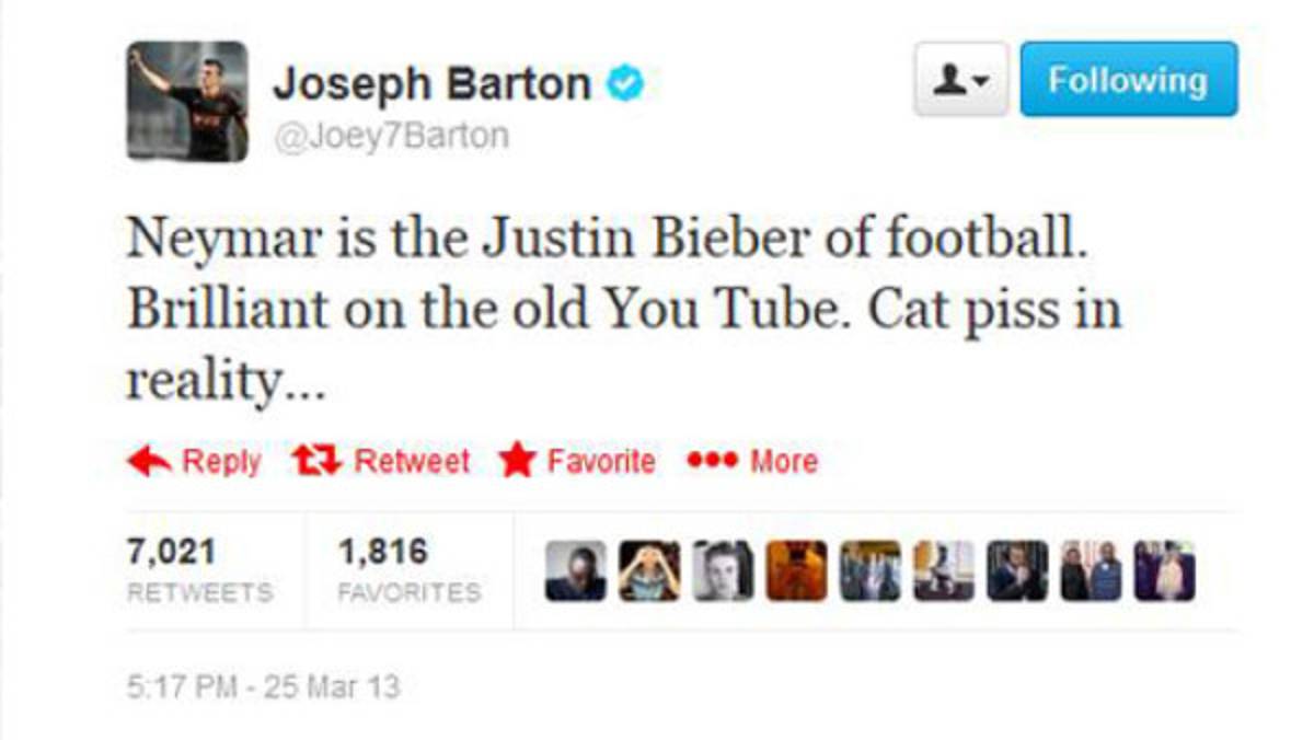 Joey Barton: 'Neymar es el Justin Bieber del fútbol ”