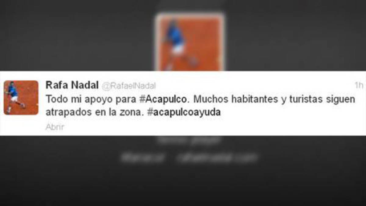 Nadal se solidariza con afectados en Acapulco