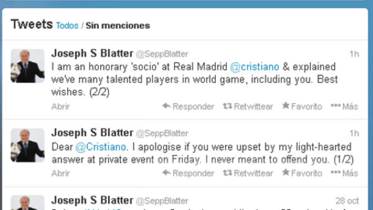 Blatter se disculpa directamente con Cristiano