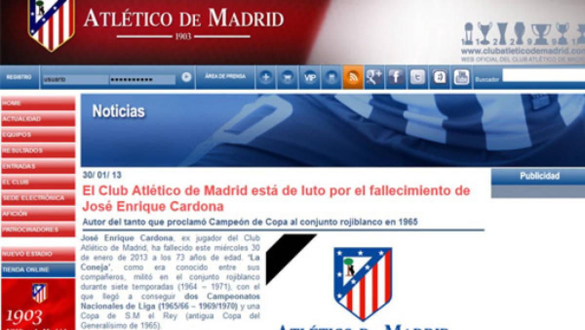 Atlético de Madrid también está de luto por la muerte de 'La Coneja” Cardona
