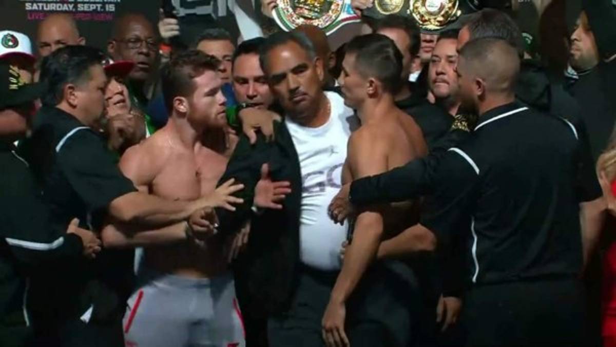 FOTOS: 'Canelo' Álvarez se calienta y pierde el control en el pesaje con Golovkin