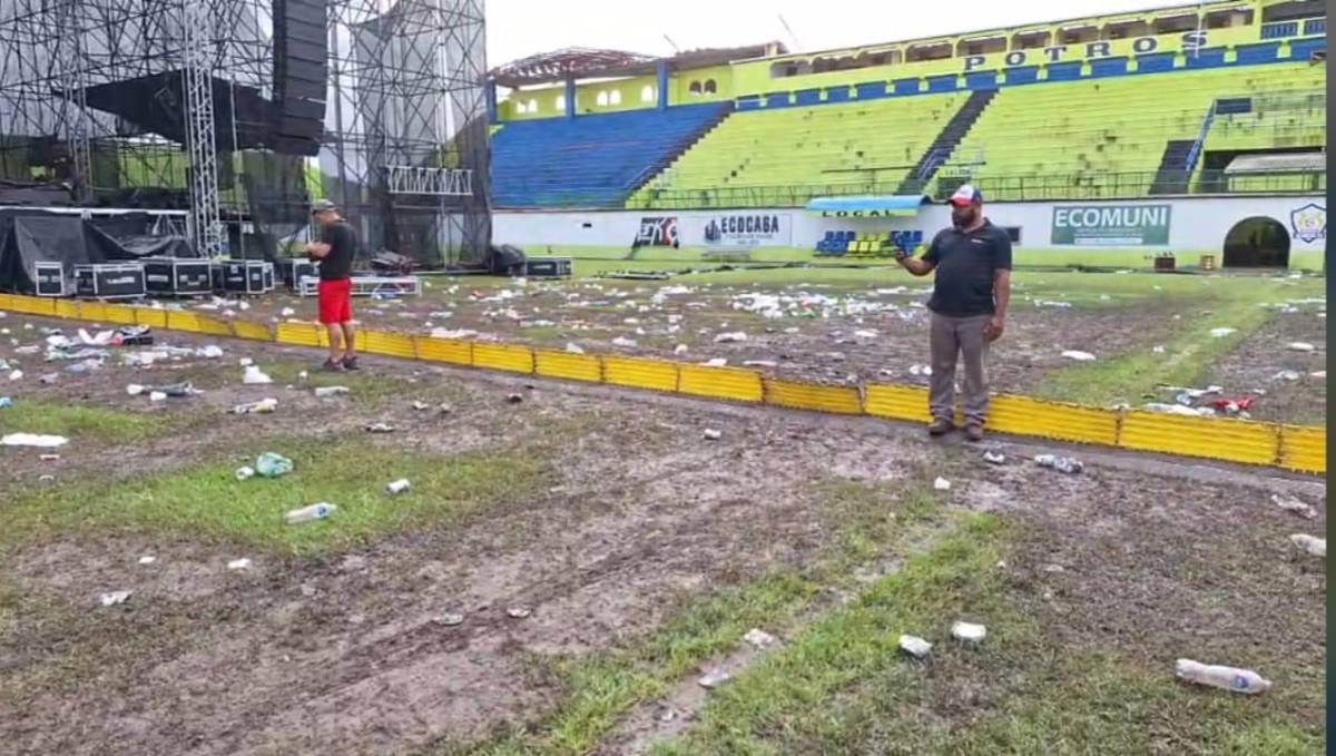 ¡Un chiquero! Destruyen cancha del Estadio Brevé Vargas tras concierto en Juticalpa: deplorables condiciones