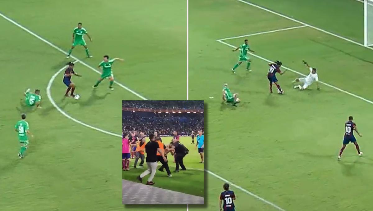 Ronaldinho y su magia con 43 años: jugadón con Saviola y la finta a un aficionado que se hizo viral