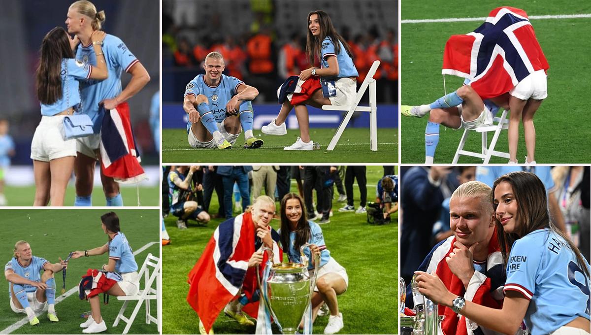 Lo tienen flechado: así festejó Haaland con su bella novia tras ganar la Champions con el Manchester City