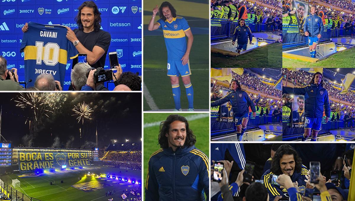 La presentación de Cavani con Boca Juniors en La Bombonera: brutal recibimiento y acompañado de su novia