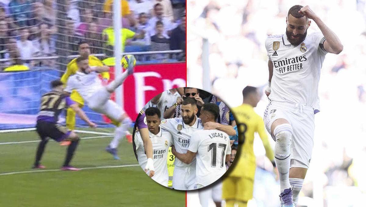 ¡Hat-trick con chilena! Benzema lideró la paliza del Real Madrid sobre el Valladolid antes de medirse al Barcelona en la Copa