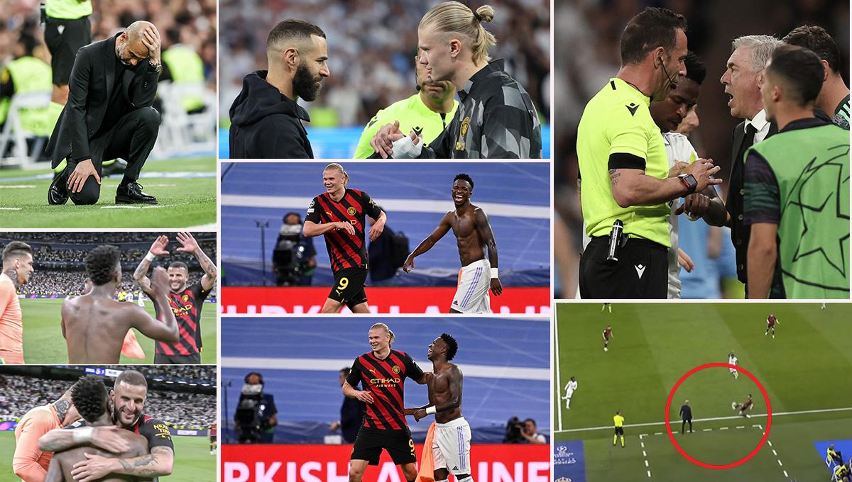 La reacción de Guardiola por el golazo de Vinicius y los gestos de Haaland con el brasileño; el enfado de Ancelotti tras el empate