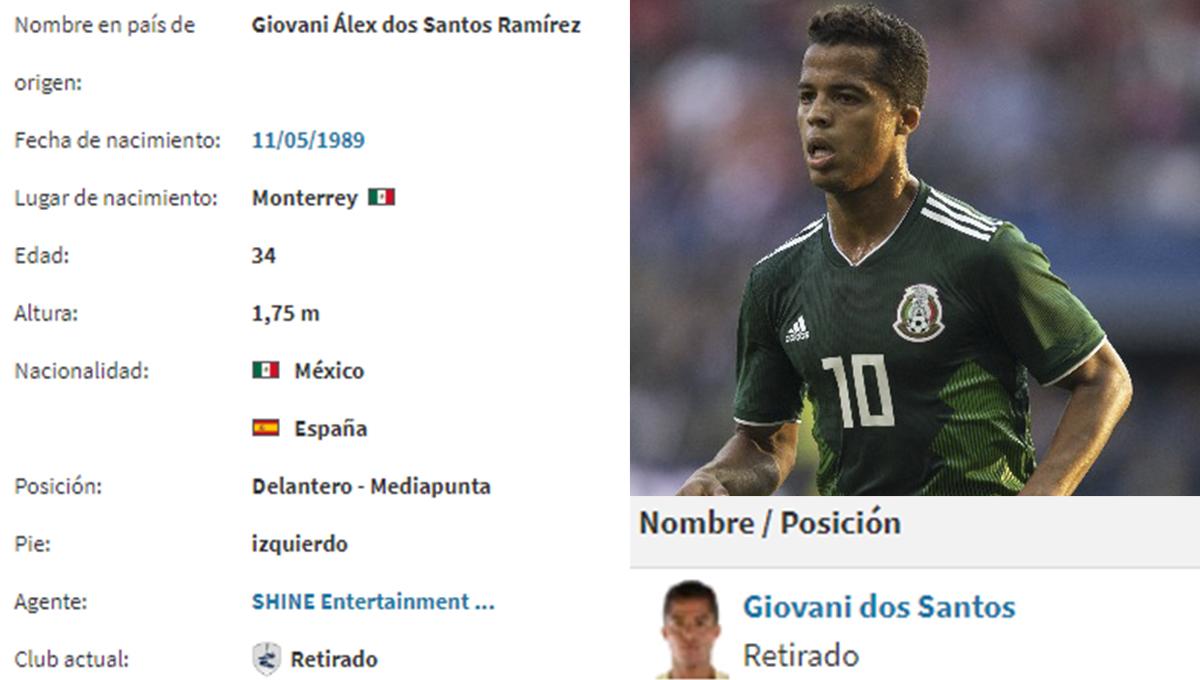 Transfermarkt da por retirado a Giovani Dos Santos tras dos años sin actividad.