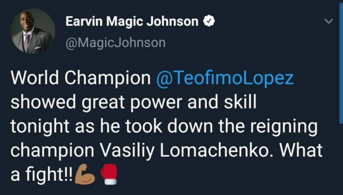 ¡Magic, Pacquiao, Daddy Yankee...! Famosos que felicitaron a Teófimo López por la victoria ante Loma