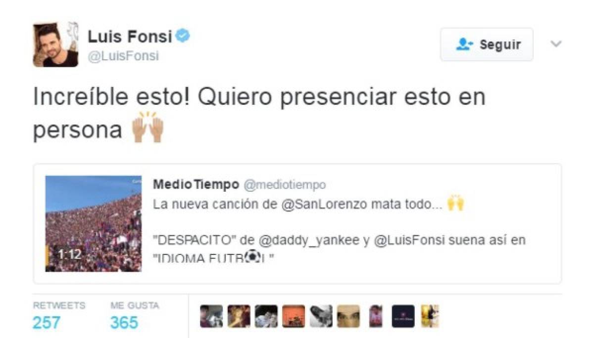 Mirar furtivamente Hacer deporte Finalmente Con la canción 'Despacito” de Luis Fonsi y Daddy Yankee, aficionados  alientan al San Lorenzo