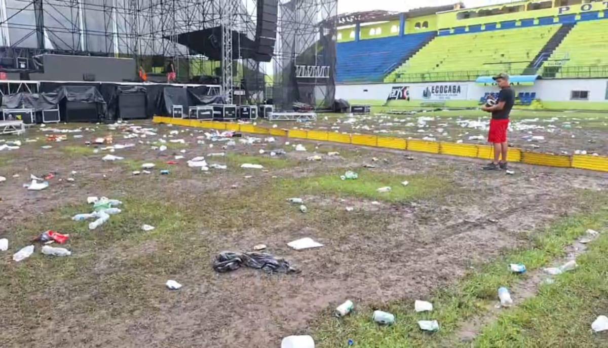 ¡Un chiquero! Destruyen cancha del Estadio Brevé Vargas tras concierto en Juticalpa: deplorables condiciones