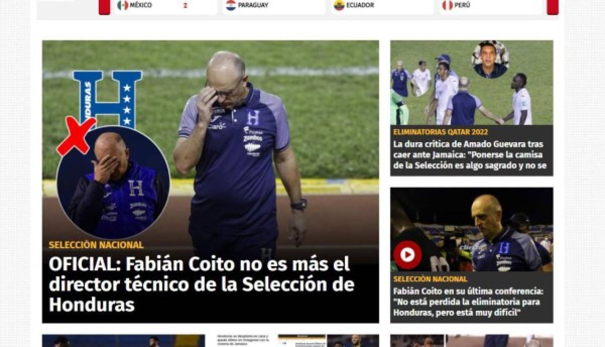 La prensa deportiva reacciona tras el despido de Fabián Coito de la Selección de Honduras