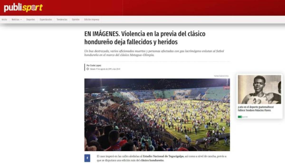 Lo que dice la prensa internacional sobre enfrentamientos entre barras del Olimpia y Motagua