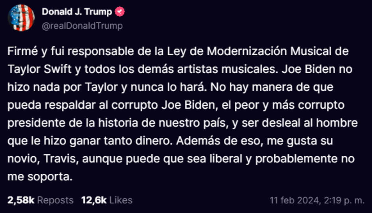 Así fue el derroche de amor entre Taylor Swift y Travis Kelce tras el Super Bowl; Donald Trump arremetió contra la cantante