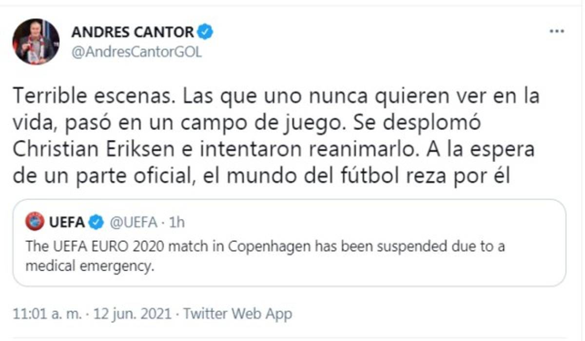 Los mensajes luego de que Eriksen cayera fulminado en pleno partido de la Euro: ¡No, por Dios!
