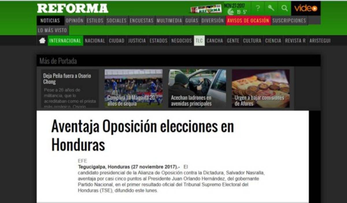 Así reaccionan los medios internacionales sobre las elecciones de Honduras