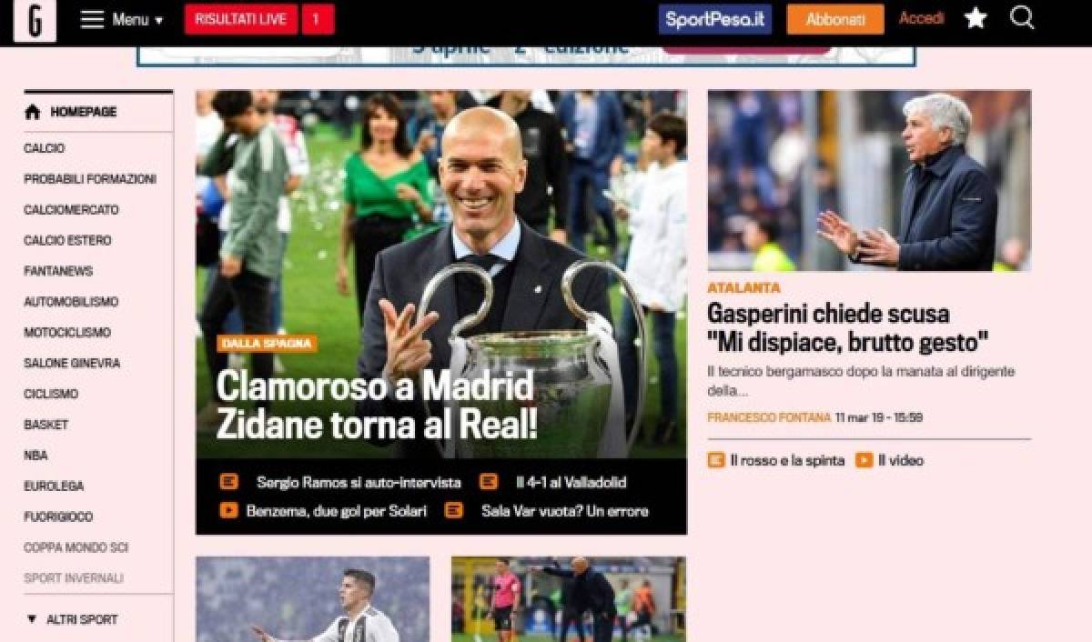 La prensa mundial resalta en sus portadas el regreso de Zidane al Real Madrid