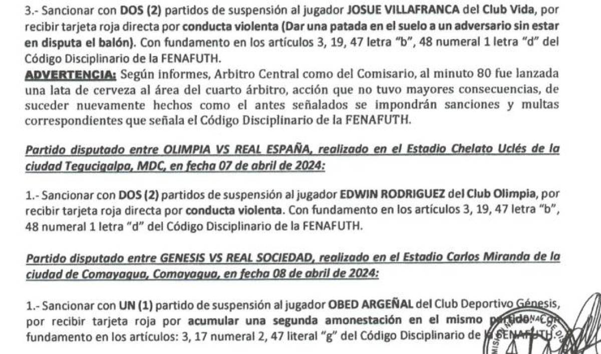 La sanción de la Comisión de Disciplina a Edwin Rodríguez, volante de Olimpia.