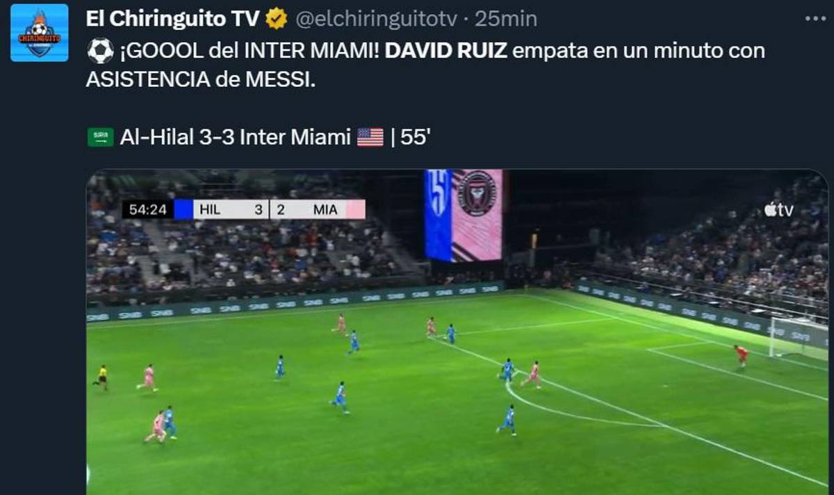 “Lo celebró con Messi”: Prensa internacional se rinde tras el golazo de David Ruiz con Inter Miami ante Al Hilal