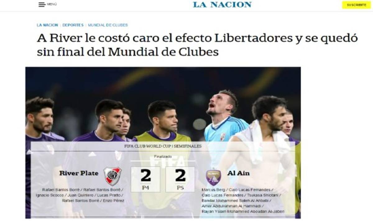 Así titularon los medios internacionales la eliminación de River Plate en el Mundial de Clubes