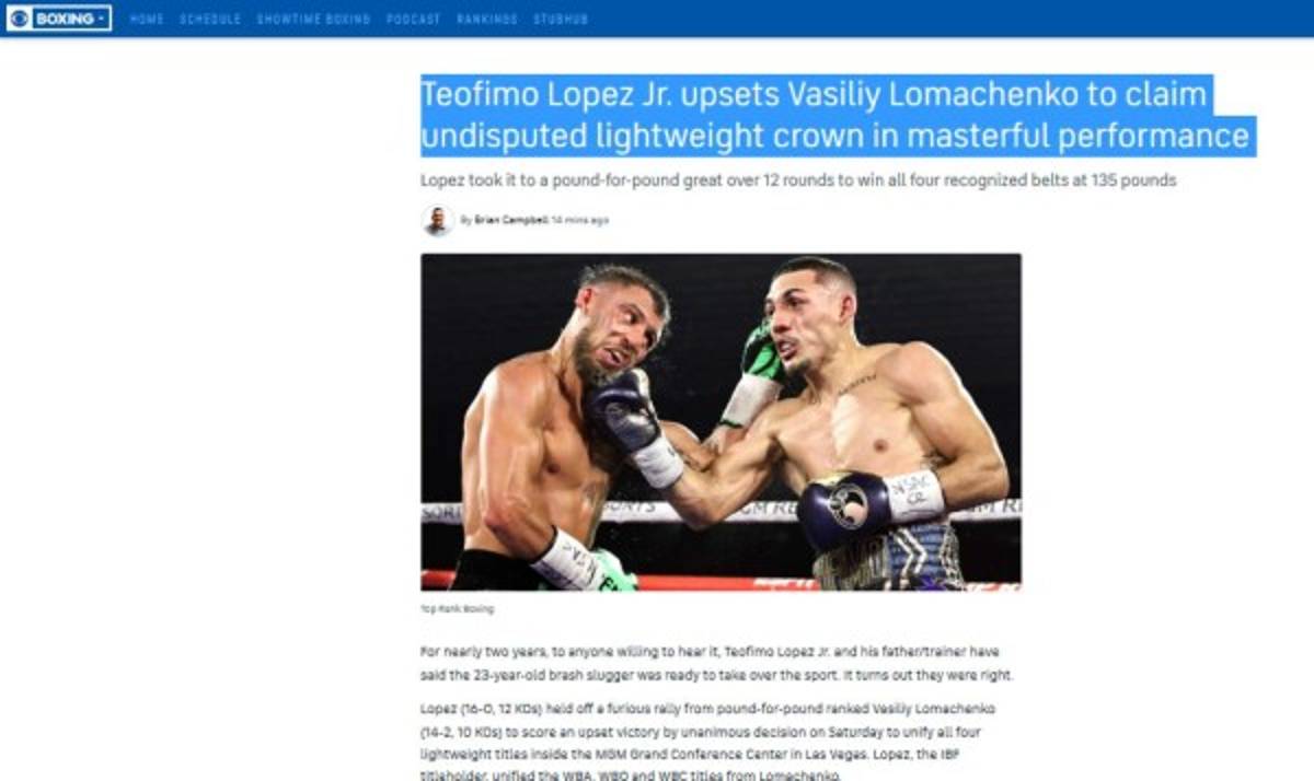 'Nació un nuevo rey': Lo que dice la prensa tras triunfo de Teófimo López sobre Lomachenko