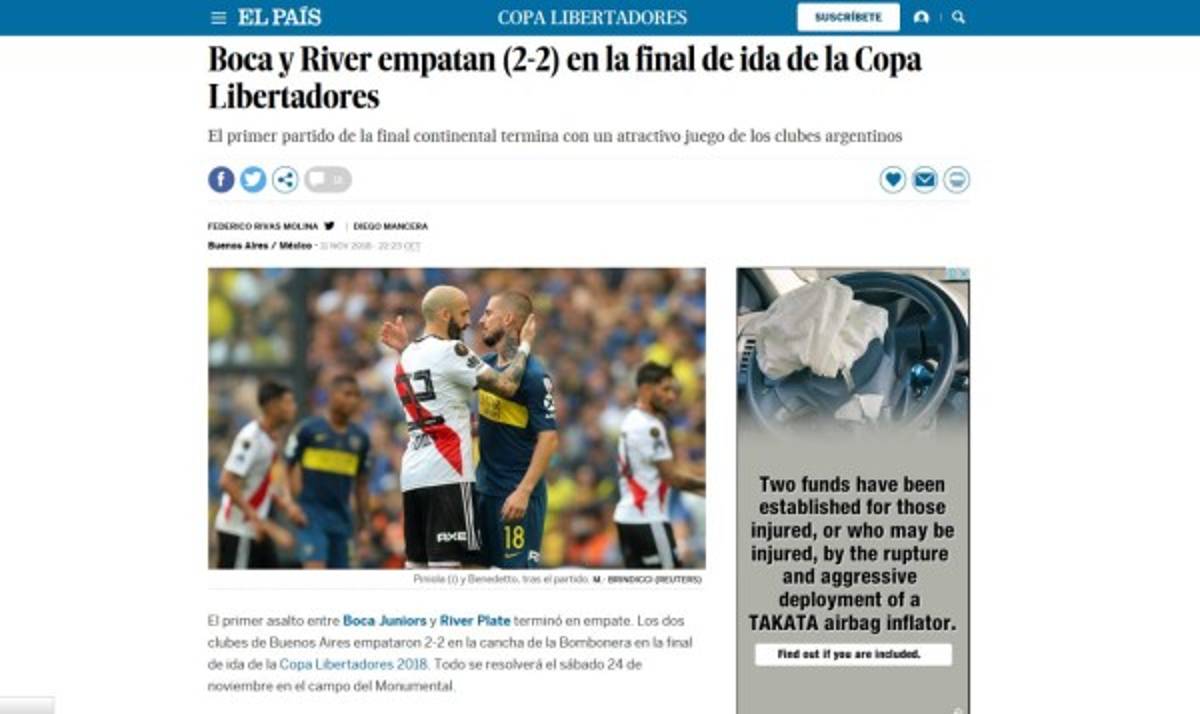 ¿River campeón? La guerra de portadas en el mundo tras la ida Boca Juniors - River Plate