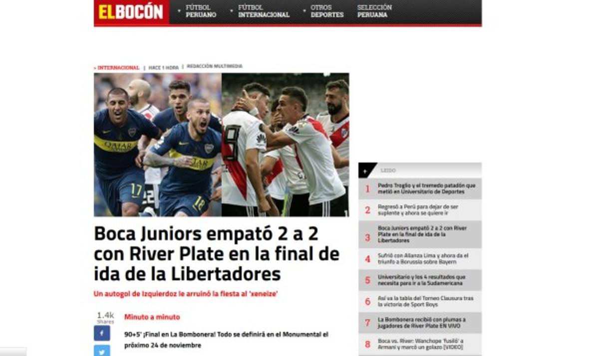 ¿River campeón? La guerra de portadas en el mundo tras la ida Boca Juniors - River Plate