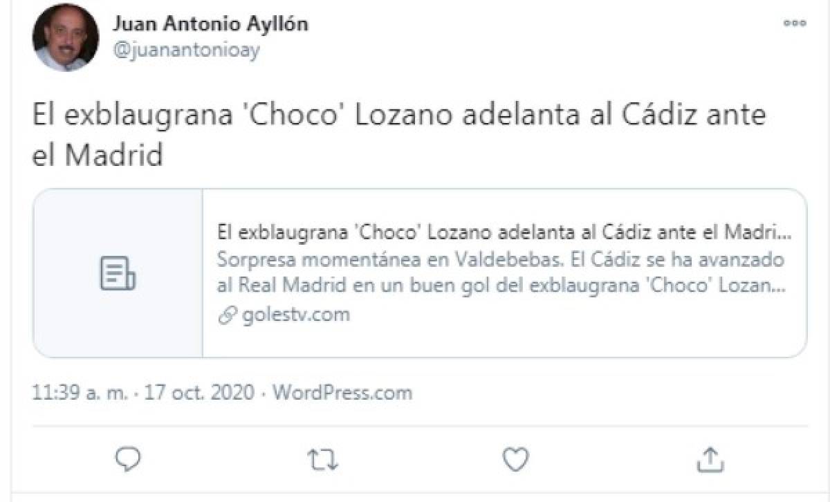 'San Choco Lozano': Lo que dicen en redes sociales tras el gol al Real Madrid con el Cádiz  
