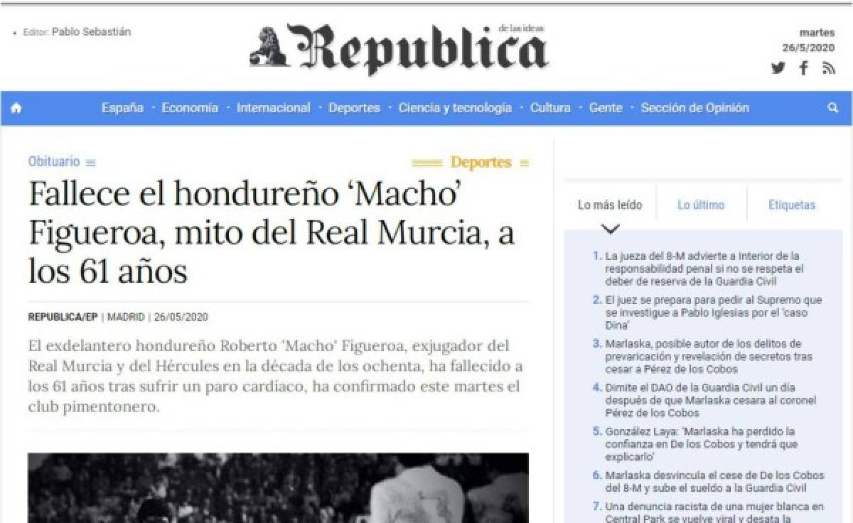 ¡Ídolo, leyenda y mito! Así se refiere la prensa mundial a la muerte del 'Macho' Figueroa