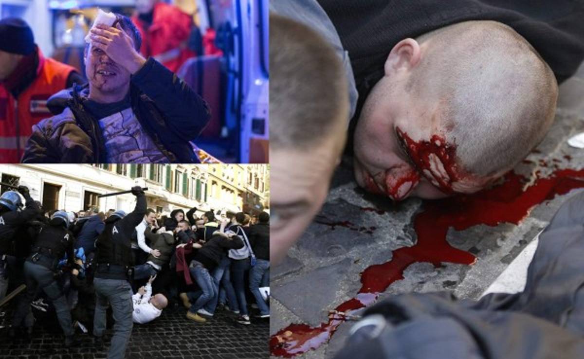 Enfrentamiento entre policías e hinchas del Feyenoord en Roma