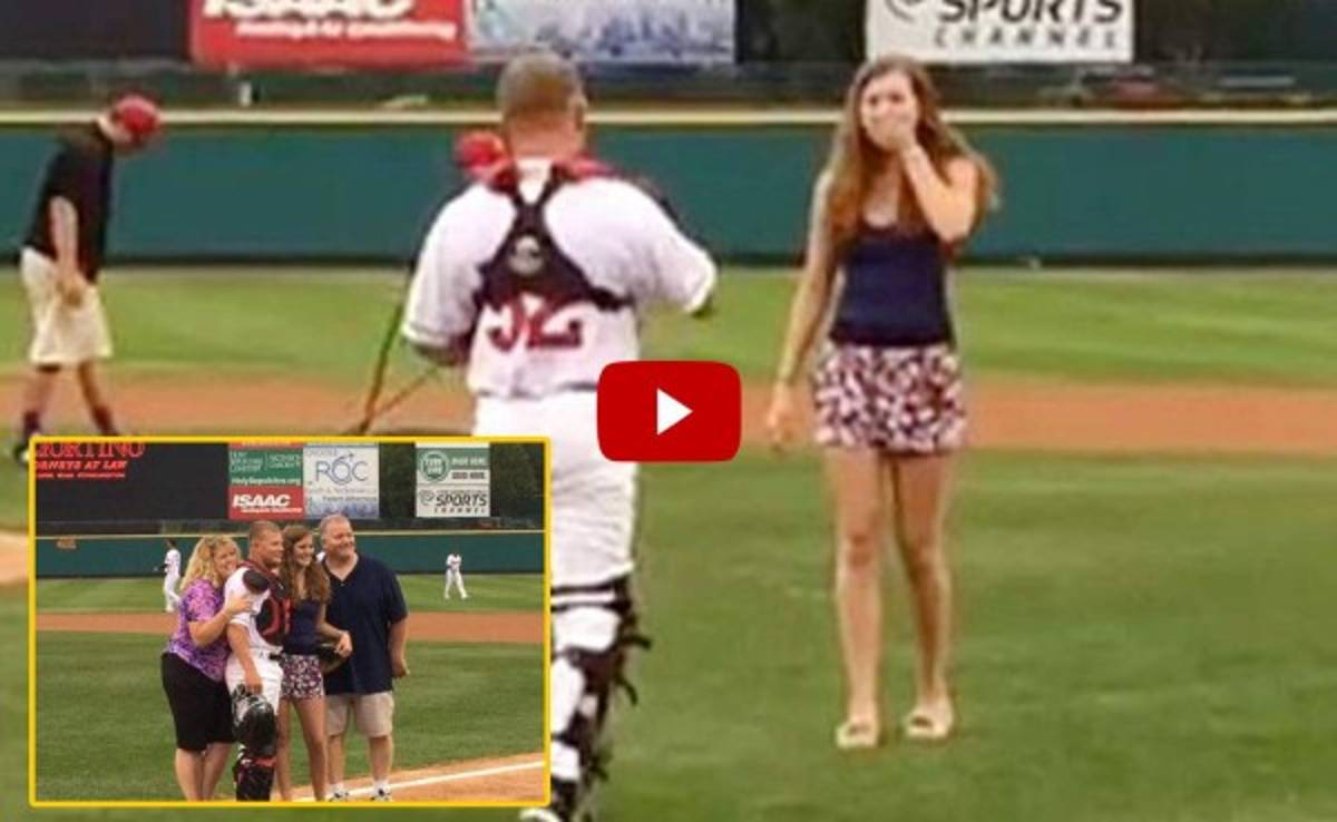 VIDEO: Regresa de la guerra y sorprende a su hermana en juego de baseball