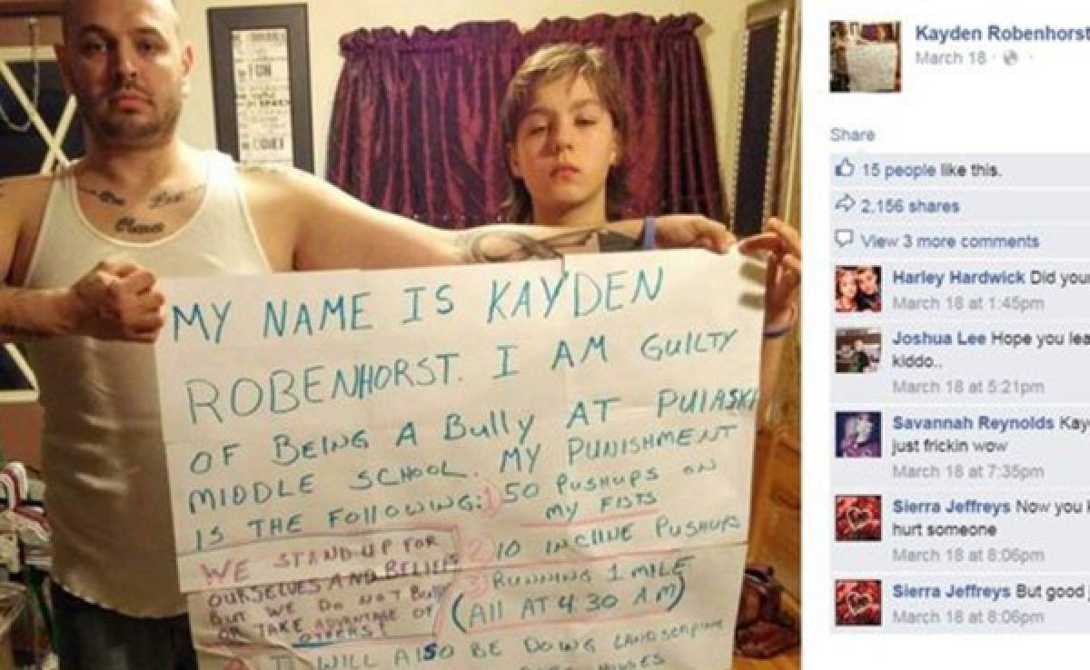 Hacía bullying a otros niños y su padre lo castiga ante Facebook