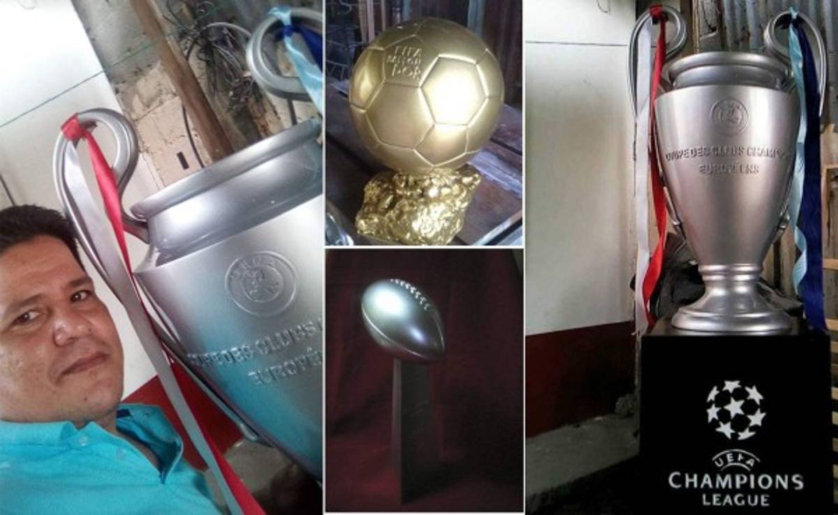 Jorge Laínez, un talentoso hondureño que produce réplicas de trofeos famosos