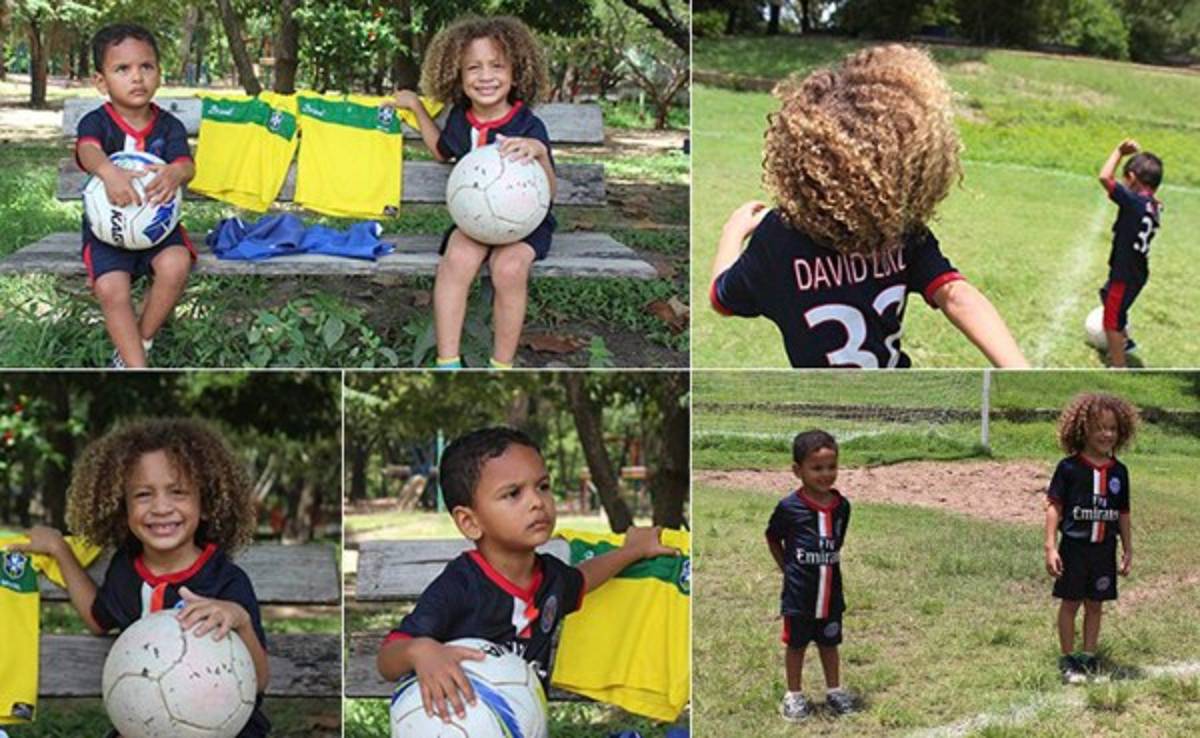 Los 'miniclones' de David Luiz y Thiago Silva posan con camiseta del PSG