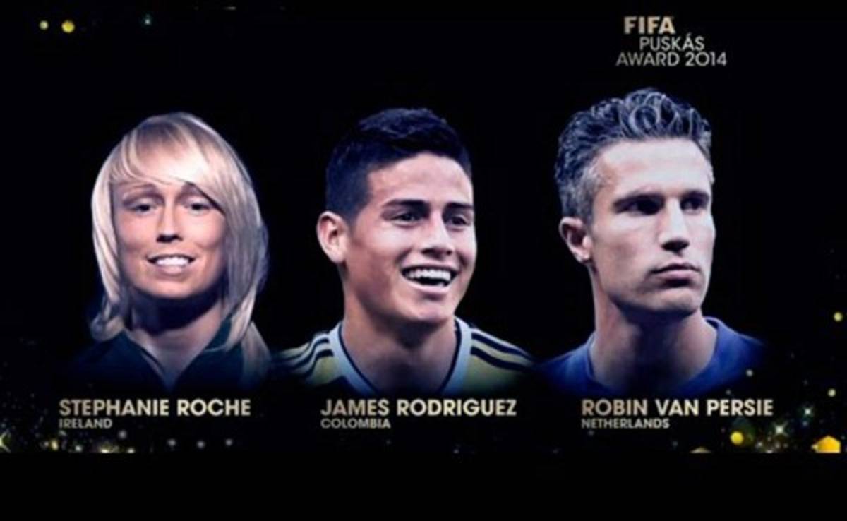 VIDEO: Una dama amenaza el 'Puskas' de James y Van Persie