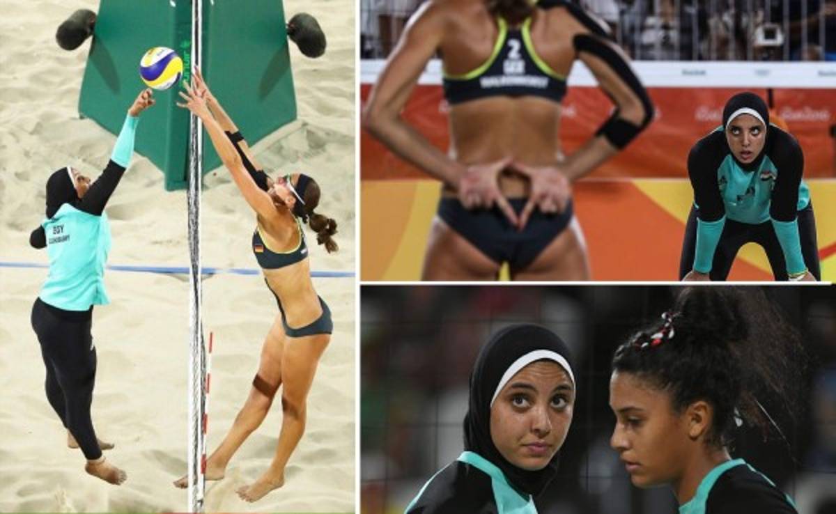 Jugadora de voleibol de Egipto utiliza velo en sus partidos