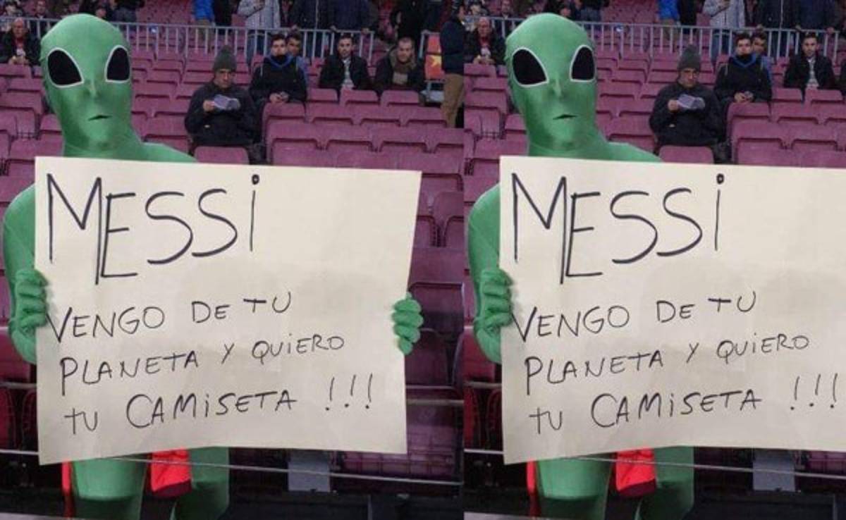 'Extraterrestre' le pide camisa a Messi en el Camp Nou