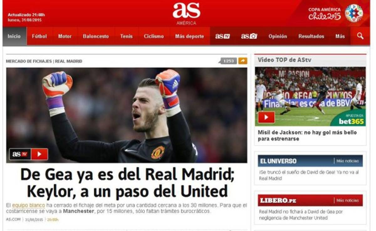 Prensa internacional habla de 'ridículo' la no llegada de De Gea al Real Madrid