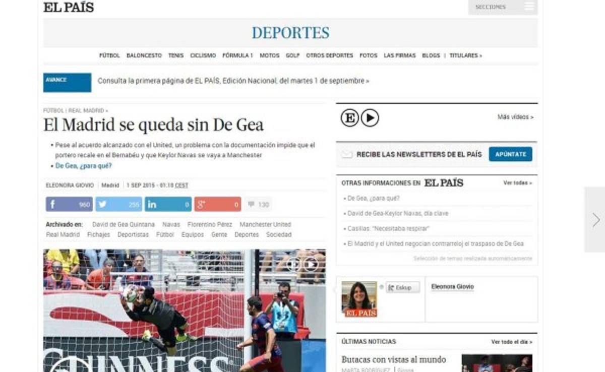 Prensa internacional habla de 'ridículo' la no llegada de De Gea al Real Madrid