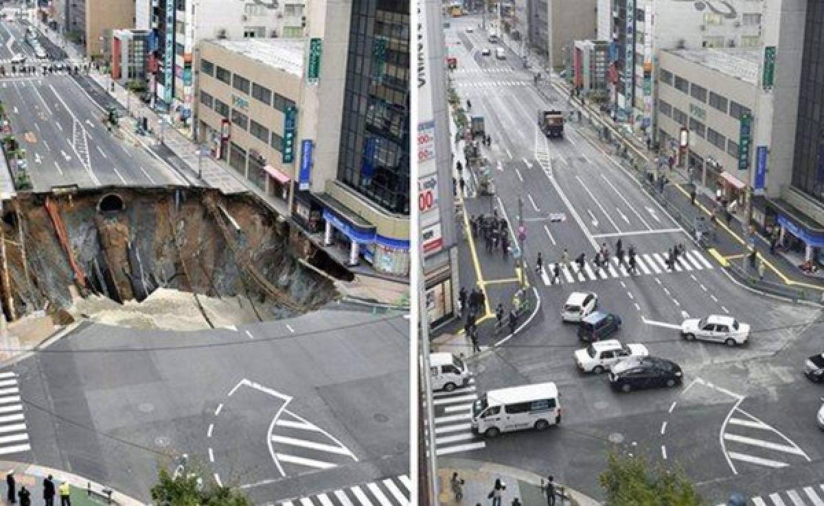 Japón sorprende al mundo reparando en 48 horas un cráter en la ciudad