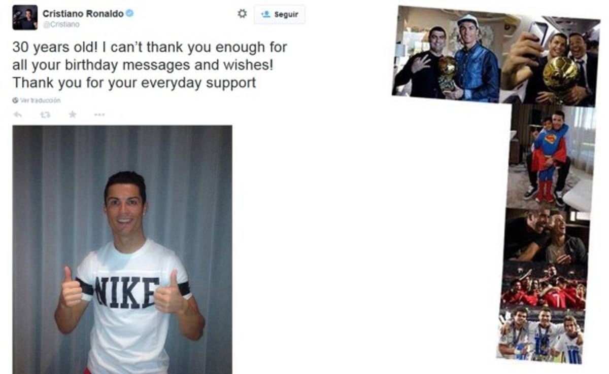 Cristiano agradece las felicitaciones por su cumpleaños