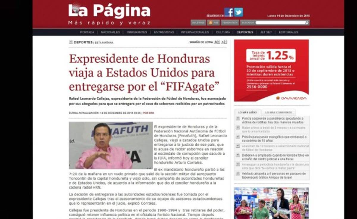 Prensa Internacional: Así anuncian la entrega de Rafael Callejas a Justicia de Estados Unidos