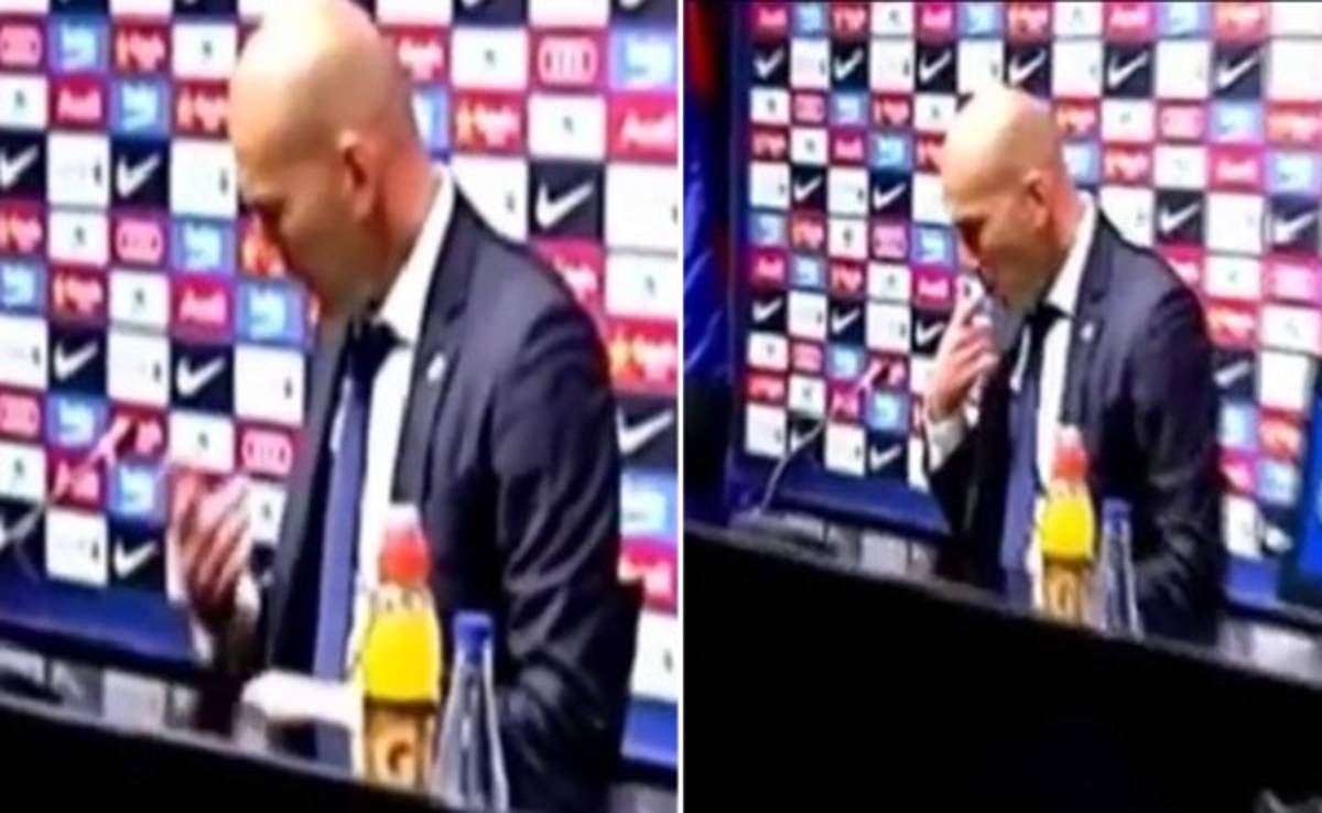 VIDEO: Zidane pegó un chicle en sala de prensa del Camp Nou y luego se lo llevó