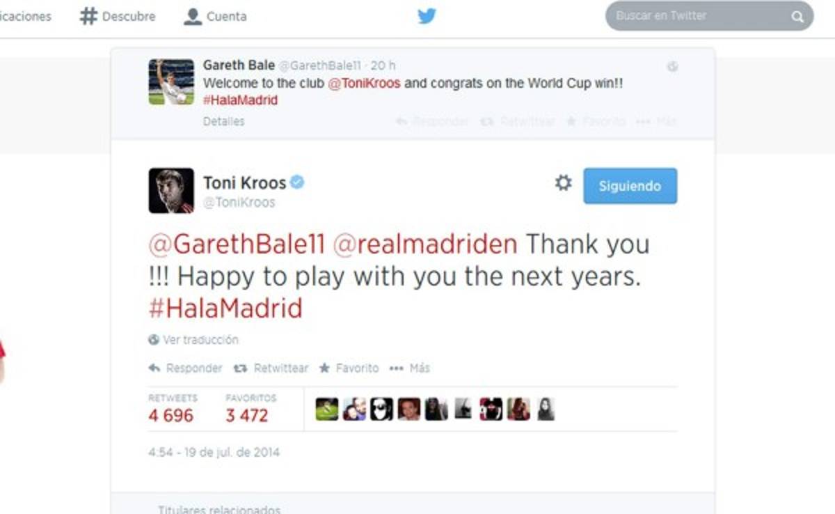 Gareth Bale y Toni Kroos intercambian mensajes en Twitter