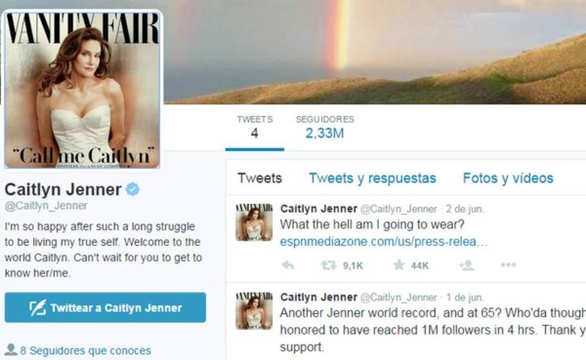 Caitlyn Jenner superó el millón de seguidores en Twitter en cuatro horas