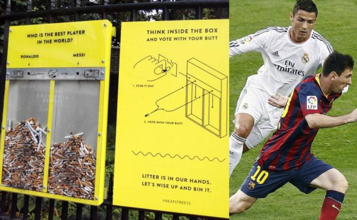 Messi y Cristiano Ronaldo 'limpian' de cigarros las calles de Londres