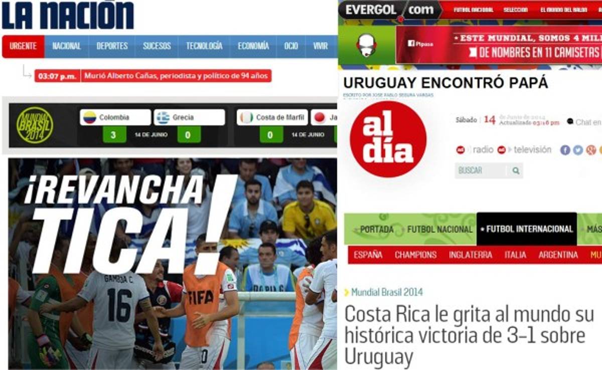 Prensa de Costa Rica le grita al mundo el triunfo ante Uruguay