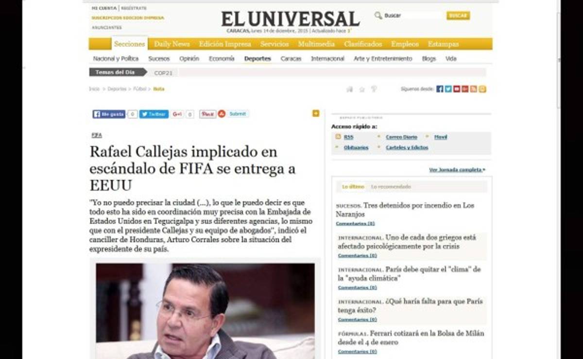Prensa Internacional: Así anuncian la entrega de Rafael Callejas a Justicia de Estados Unidos