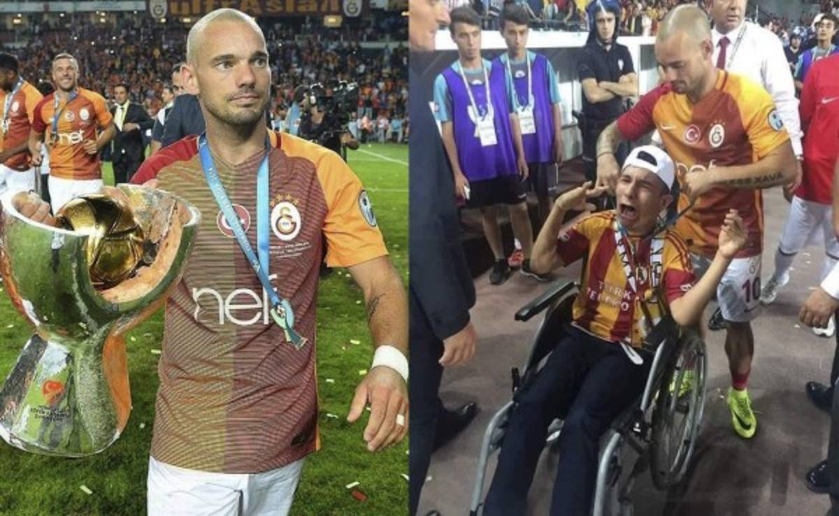 Wesley Snijder regala su medalla de campeón a joven en silla de ruedas